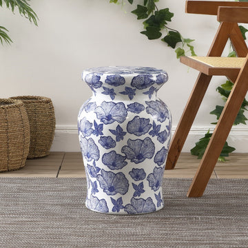 Poppies 17.7" Ceramic Garden Stool - JONATHAN Y